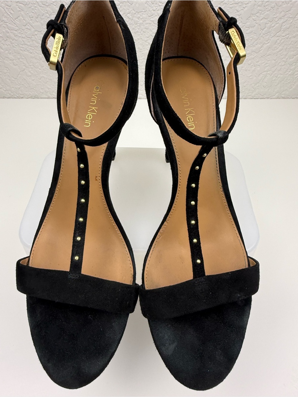 Calvin Klein | Nashra T-Strap Suede Heels | Black | 8.5 - Picture 2 of 14